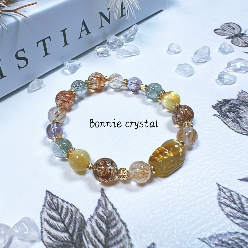 ✨✨ 暖陽清翠設計手鍊✨✨鈦晶貔貅、鈦晶、羽毛鈦晶、綠幽靈、紫水晶、黑金超-細節圖3