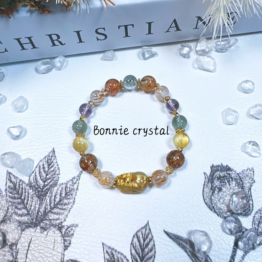 ✨✨ 暖陽清翠設計手鍊✨✨鈦晶貔貅、鈦晶、羽毛鈦晶、綠幽靈、紫水晶、黑金超-細節圖4