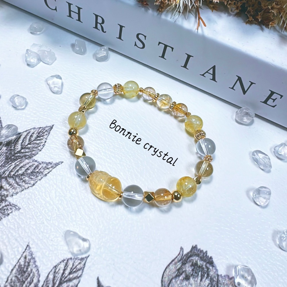 ✨✨ 蜜茶甜心設計手鍊✨✨黃水晶貔貅、金髮晶、黃水晶、桂花托帕石、白水晶-細節圖2