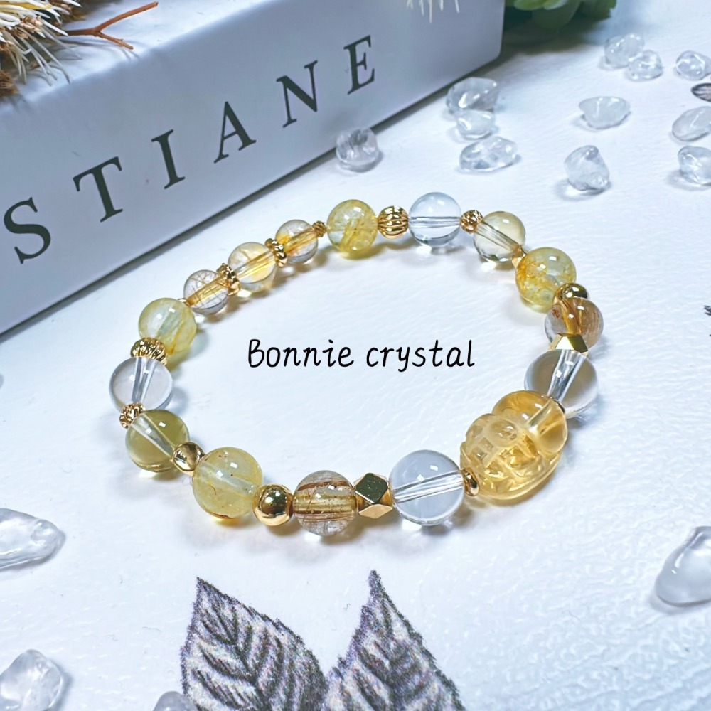 ✨✨ 蜜茶甜心設計手鍊✨✨黃水晶貔貅、金髮晶、黃水晶、桂花托帕石、白水晶-細節圖3