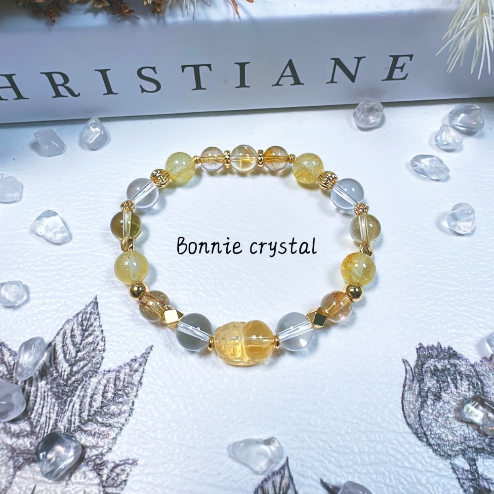 ✨✨ 蜜茶甜心設計手鍊✨✨黃水晶貔貅、金髮晶、黃水晶、桂花托帕石、白水晶-細節圖4