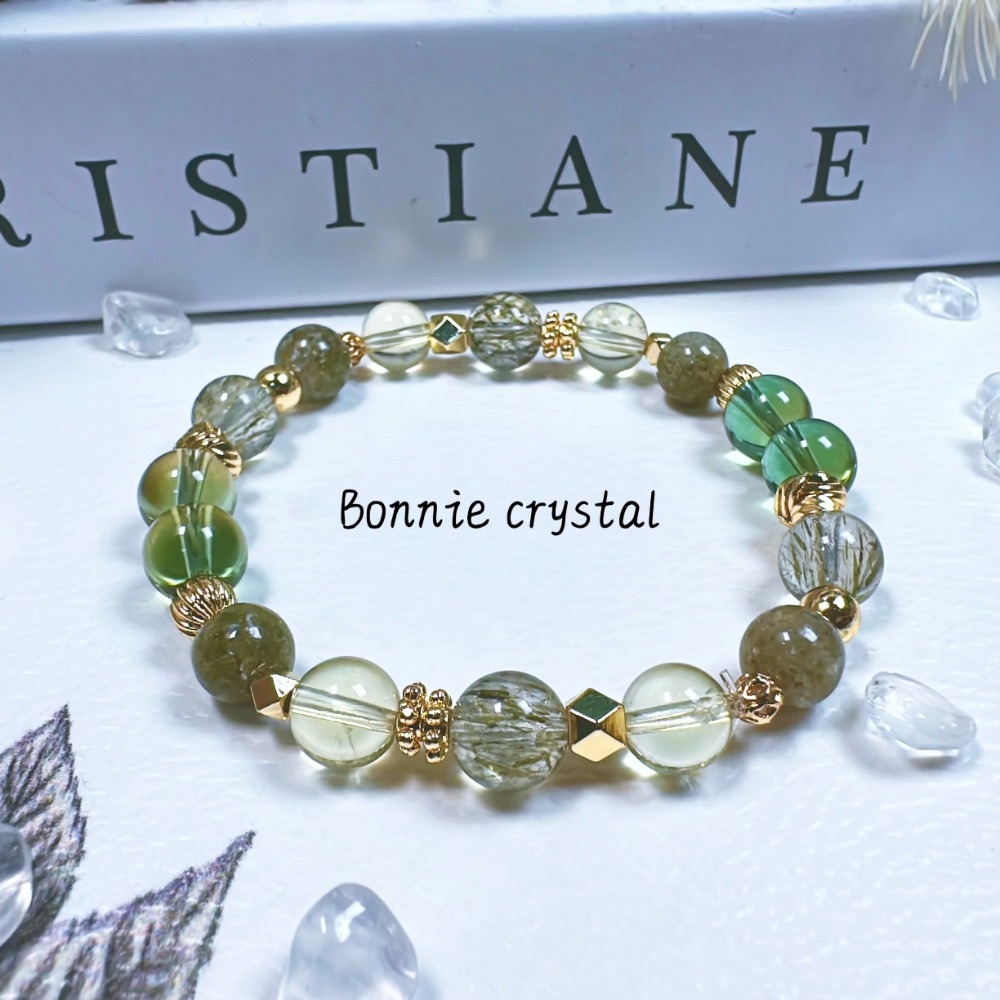 ✨✨ 綠韻設計手鍊✨✨綠碧璽髮晶、檸檬黃水晶、綠黃晶、抹茶綠幽靈-細節圖2