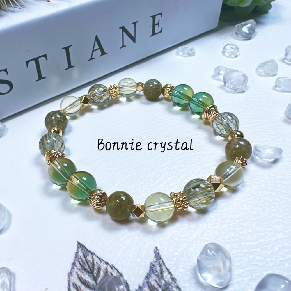 ✨✨ 綠韻設計手鍊✨✨綠碧璽髮晶、檸檬黃水晶、綠黃晶、抹茶綠幽靈-細節圖3