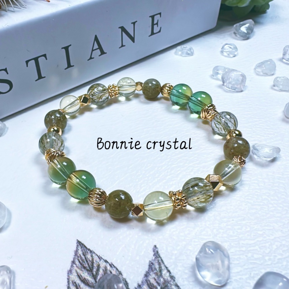 ✨✨ 綠韻設計手鍊✨✨綠碧璽髮晶、檸檬黃水晶、綠黃晶、抹茶綠幽靈-細節圖3