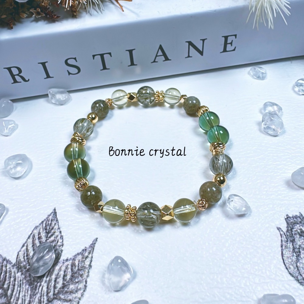 ✨✨ 綠韻設計手鍊✨✨綠碧璽髮晶、檸檬黃水晶、綠黃晶、抹茶綠幽靈-細節圖4
