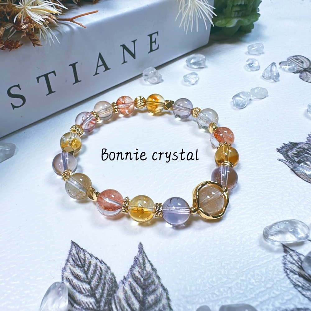 ✨✨ 星河之戀設計手鍊✨✨香檳托帕石、紅膠花、黃塔晶、紫黃晶-細節圖3
