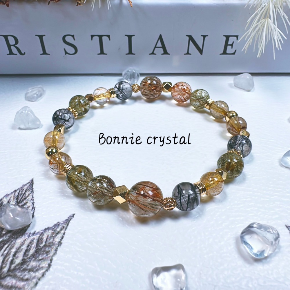 ✨✨ 曜辰設計手鍊✨✨金髮晶、黑金超、綠碧璽髮晶、黑髮晶-細節圖2