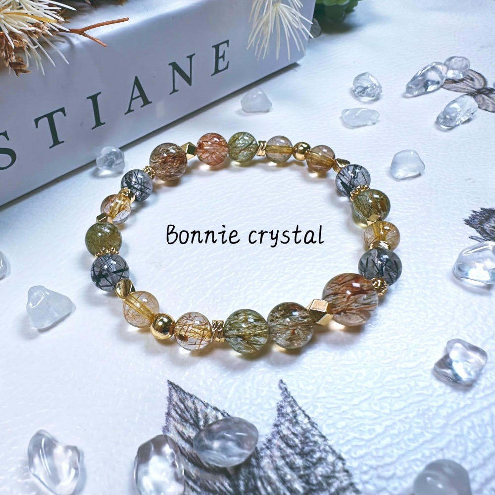 ✨✨ 曜辰設計手鍊✨✨金髮晶、黑金超、綠碧璽髮晶、黑髮晶-細節圖3