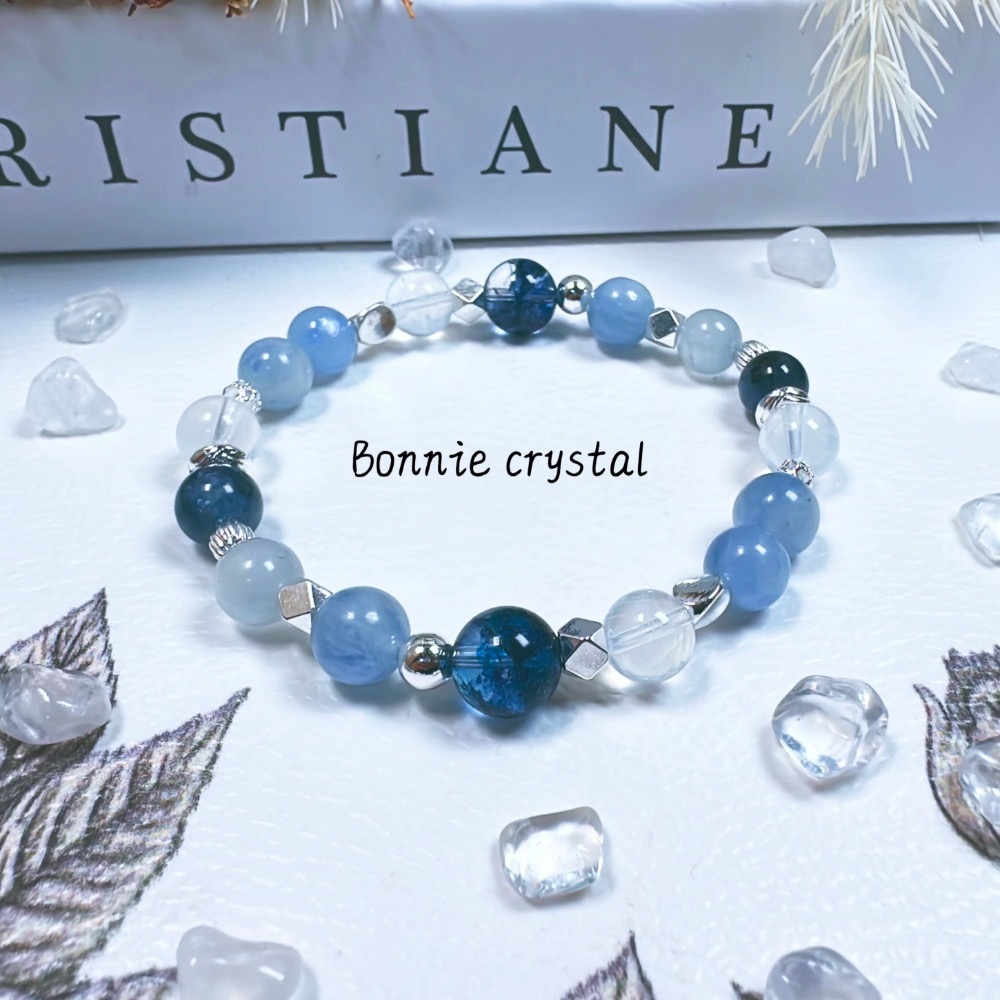 ✨✨ 瀞藍設計手鍊✨✨藍幽靈、藍兔毛、藍晶石、魔鬼海藍寶、藍針石-細節圖2