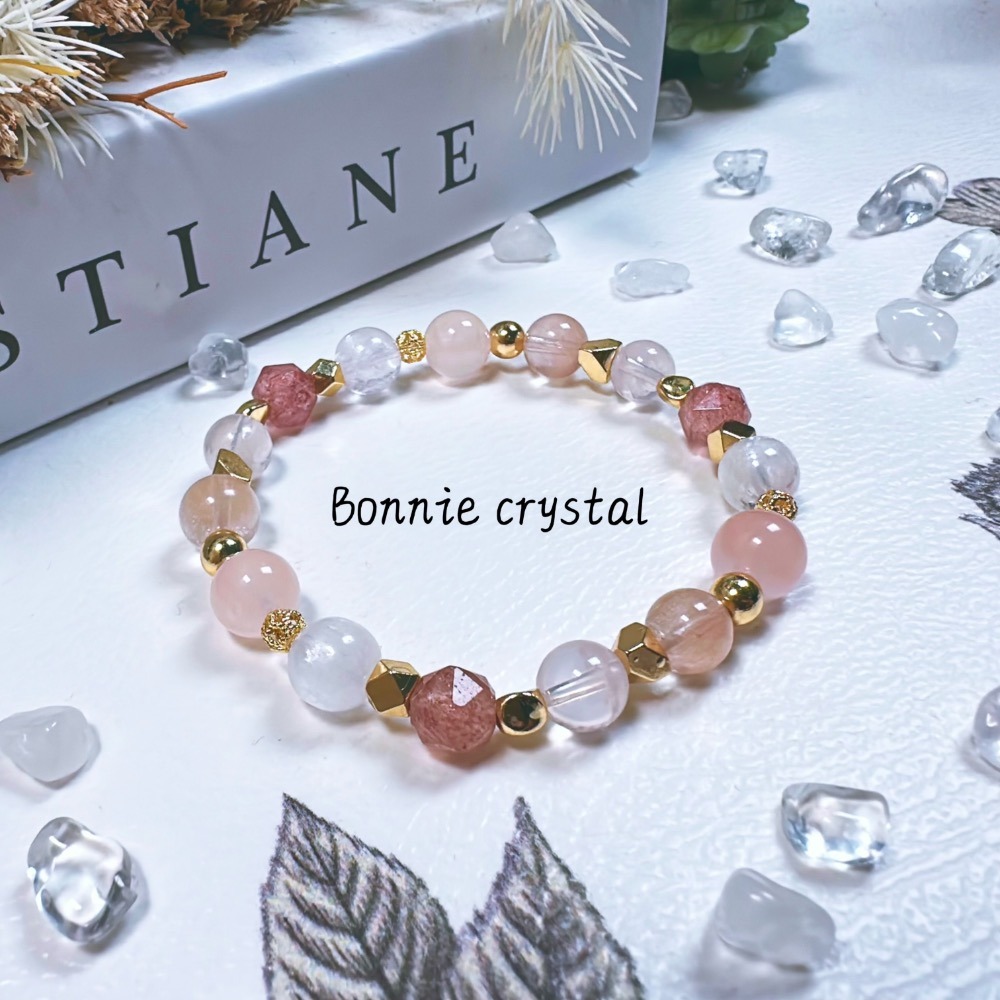 ✨✨ 初心設計手鍊✨✨鑽切草莓晶、粉晶、粉兔毛、雪花幽靈、透體紫鋰輝-細節圖3