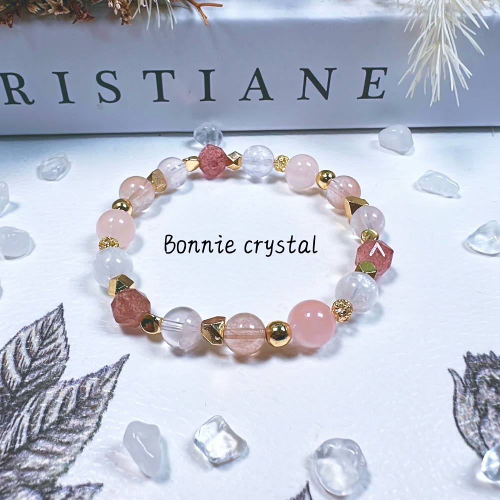✨✨ 初心設計手鍊✨✨鑽切草莓晶、粉晶、粉兔毛、雪花幽靈、透體紫鋰輝-細節圖2