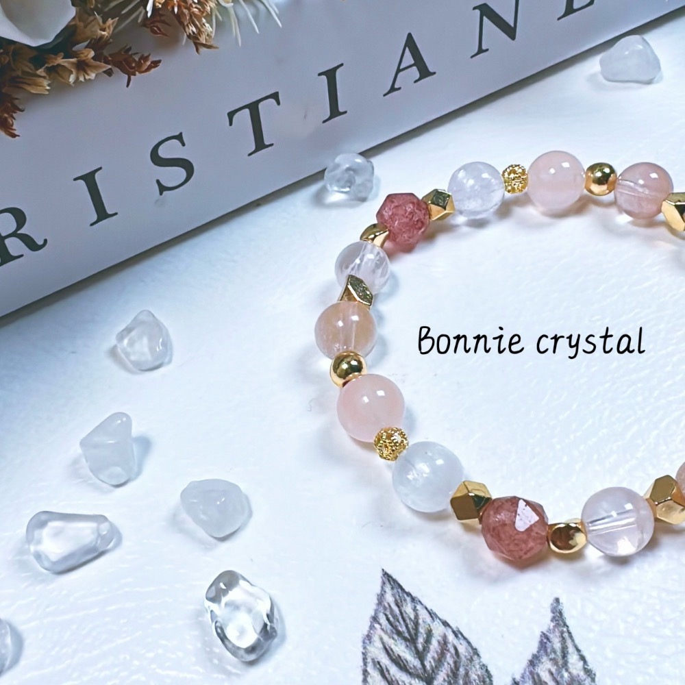 ✨✨ 初心設計手鍊✨✨鑽切草莓晶、粉晶、粉兔毛、雪花幽靈、透體紫鋰輝-細節圖4