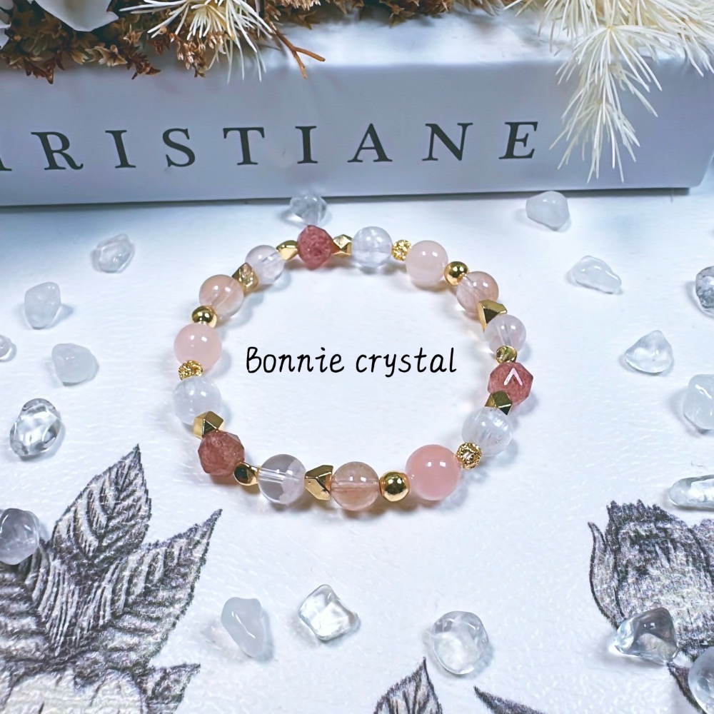 ✨✨ 初心設計手鍊✨✨鑽切草莓晶、粉晶、粉兔毛、雪花幽靈、透體紫鋰輝-細節圖5