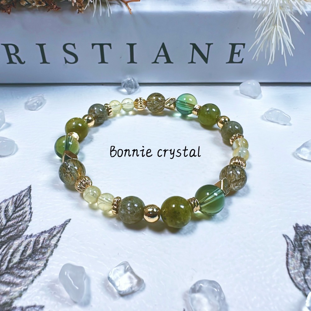 ✨✨ 綠沁設計手鍊✨✨綠黃晶、抹茶幽靈、綠石榴石、綠碧璽髮晶、金葡萄石-細節圖2