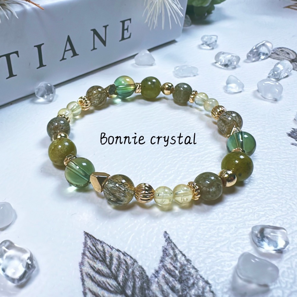 ✨✨ 綠沁設計手鍊✨✨綠黃晶、抹茶幽靈、綠石榴石、綠碧璽髮晶、金葡萄石-細節圖3