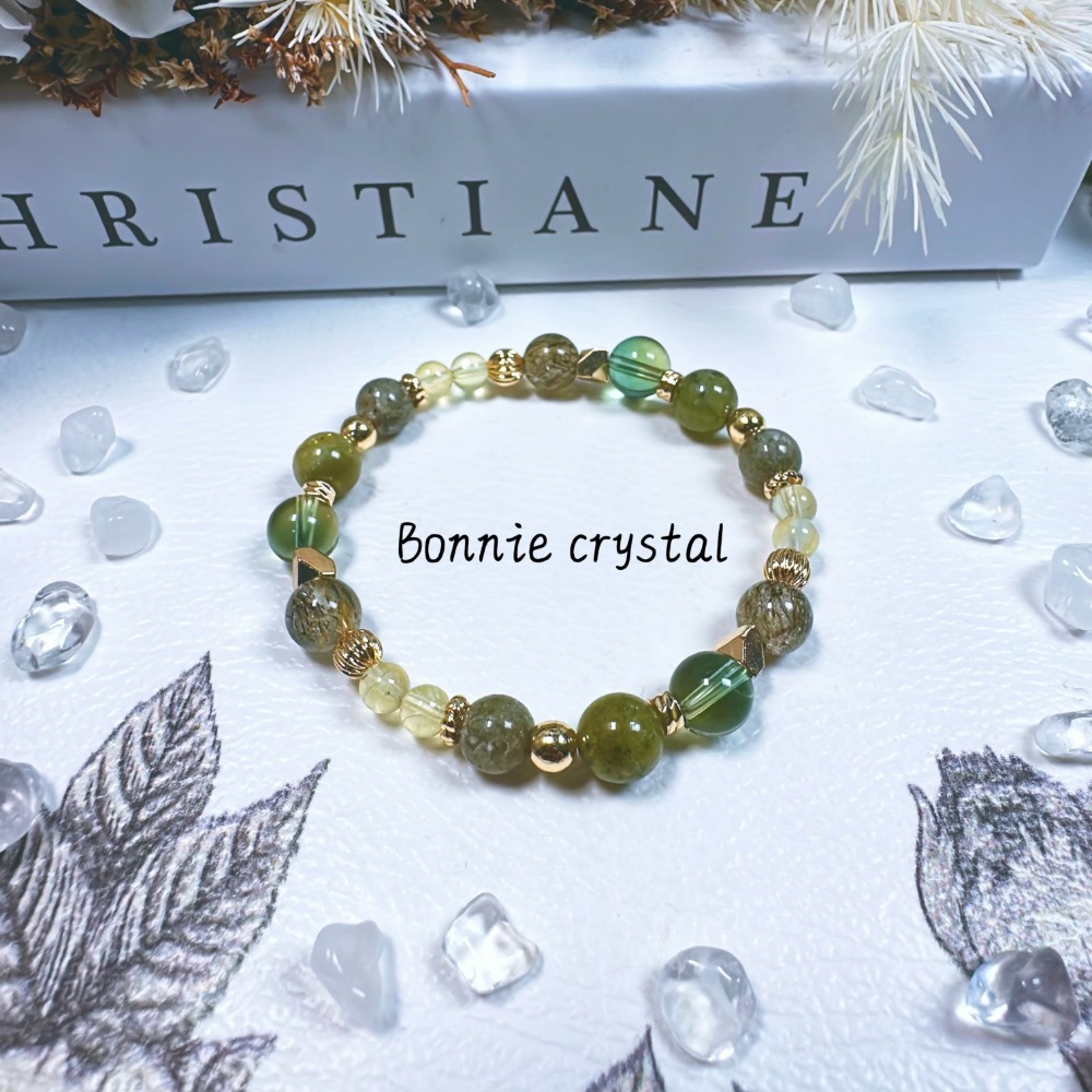 ✨✨ 綠沁設計手鍊✨✨綠黃晶、抹茶幽靈、綠石榴石、綠碧璽髮晶、金葡萄石-細節圖5