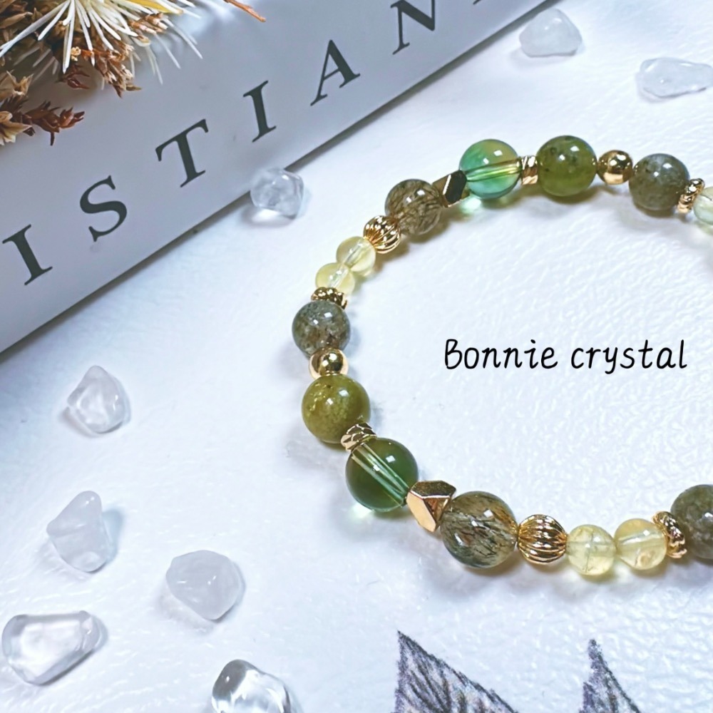 ✨✨ 綠沁設計手鍊✨✨綠黃晶、抹茶幽靈、綠石榴石、綠碧璽髮晶、金葡萄石-細節圖4
