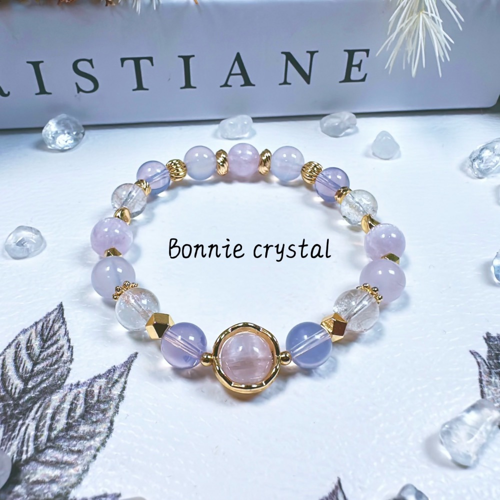 ✨✨ 淡雪設計手鍊✨✨透體紫鋰輝、紫玉髓、紫玉晶、粉阿賽-細節圖3