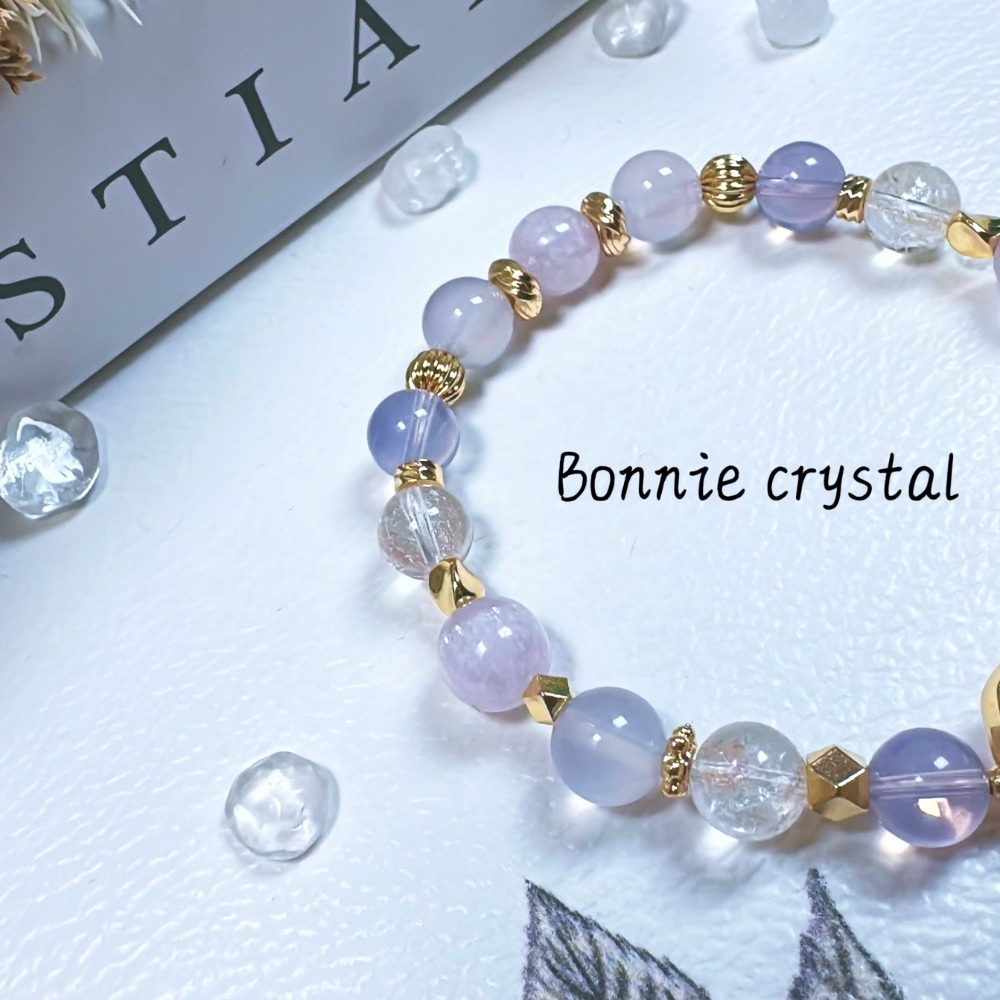 ✨✨ 淡雪設計手鍊✨✨透體紫鋰輝、紫玉髓、紫玉晶、粉阿賽-細節圖4