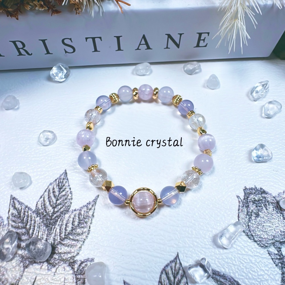 ✨✨ 淡雪設計手鍊✨✨透體紫鋰輝、紫玉髓、紫玉晶、粉阿賽-細節圖5