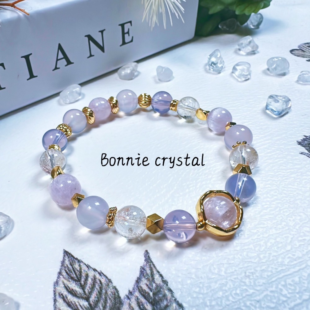 ✨✨ 淡雪設計手鍊✨✨透體紫鋰輝、紫玉髓、紫玉晶、粉阿賽-細節圖2