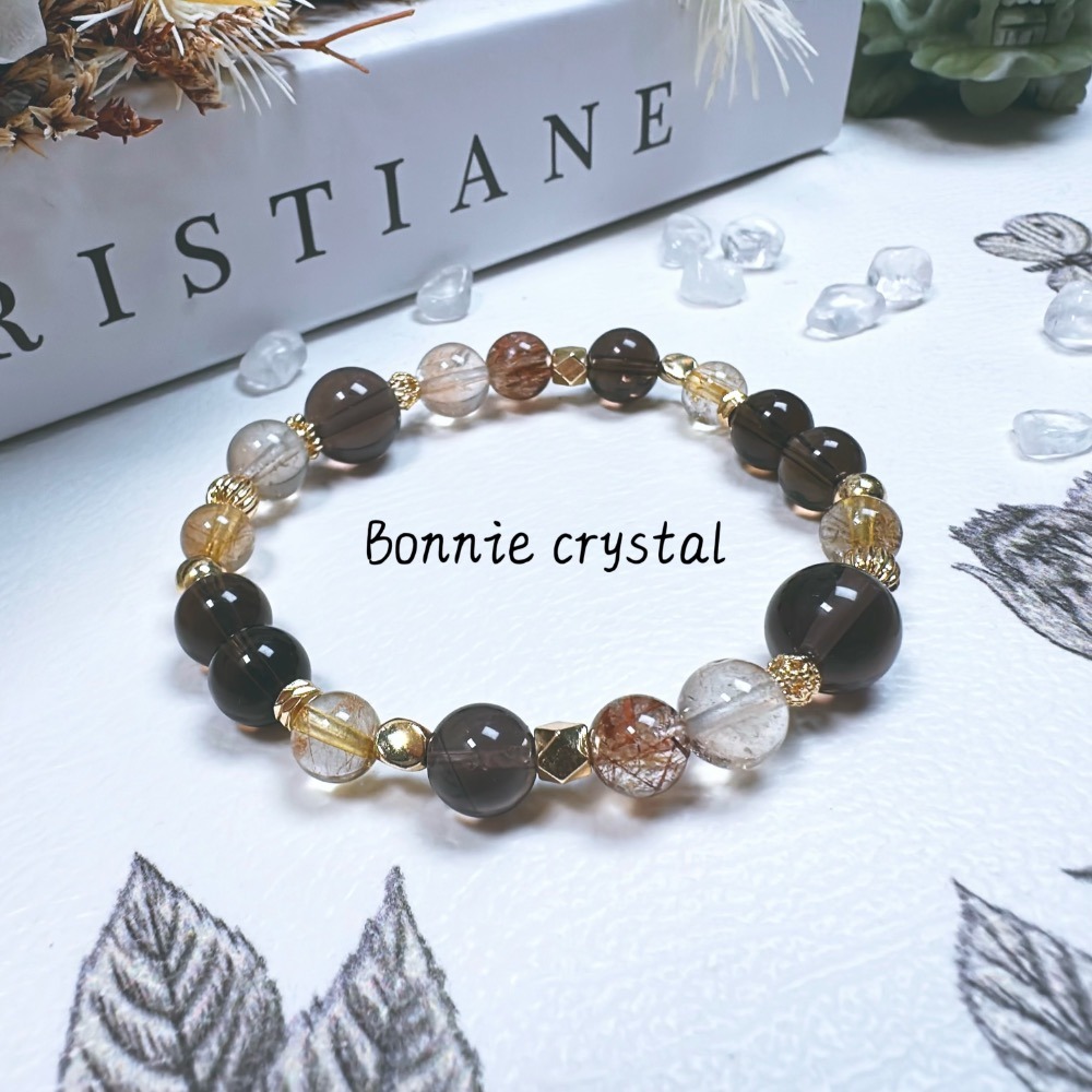 財運護佑設計手鍊-黑金超、香檳托帕石、茶晶、金髮晶-細節圖2