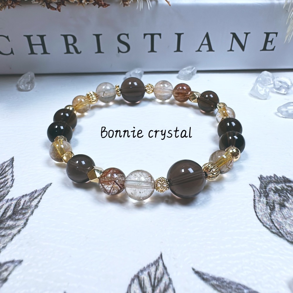 財運護佑設計手鍊-黑金超、香檳托帕石、茶晶、金髮晶-細節圖3