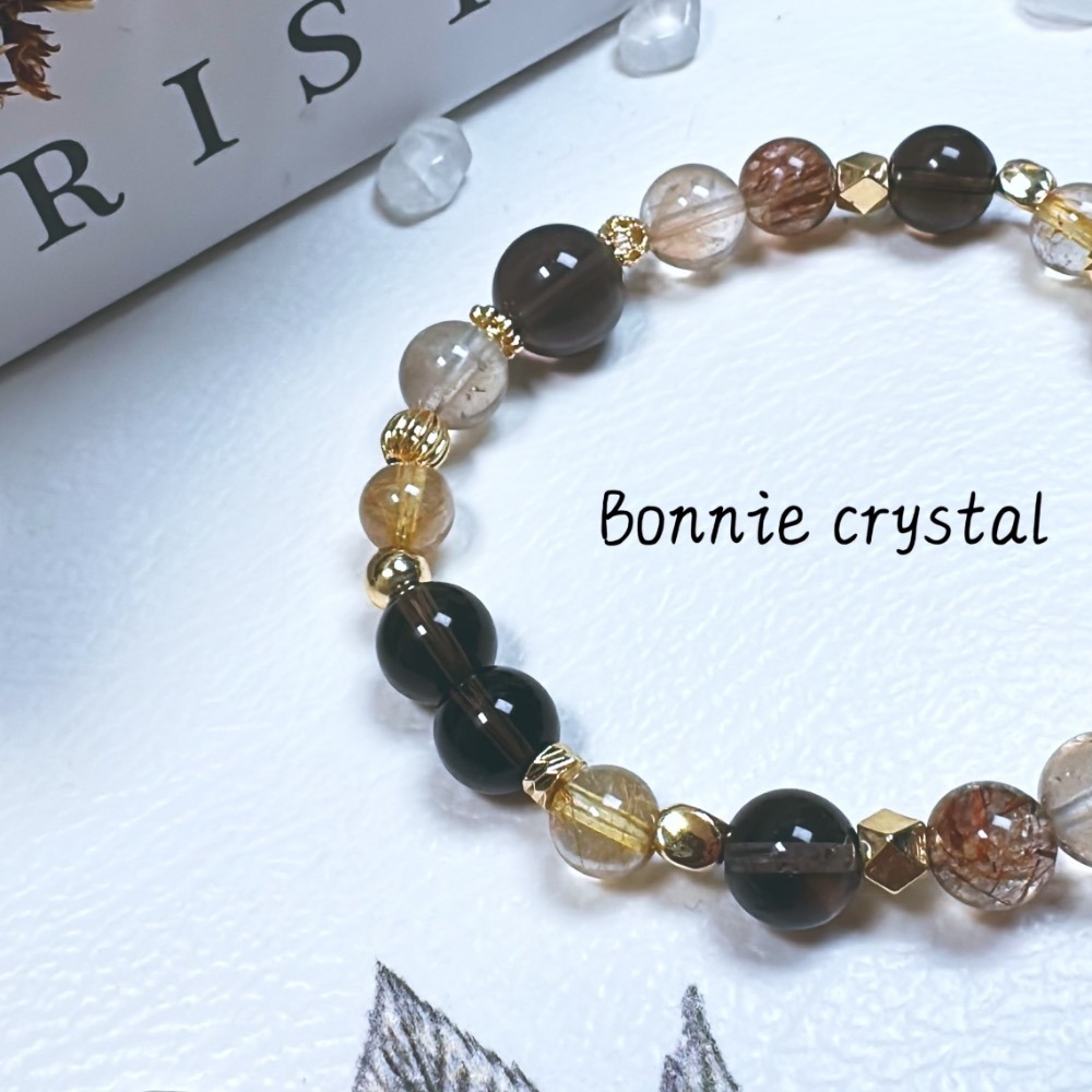 財運護佑設計手鍊-黑金超、香檳托帕石、茶晶、金髮晶-細節圖4