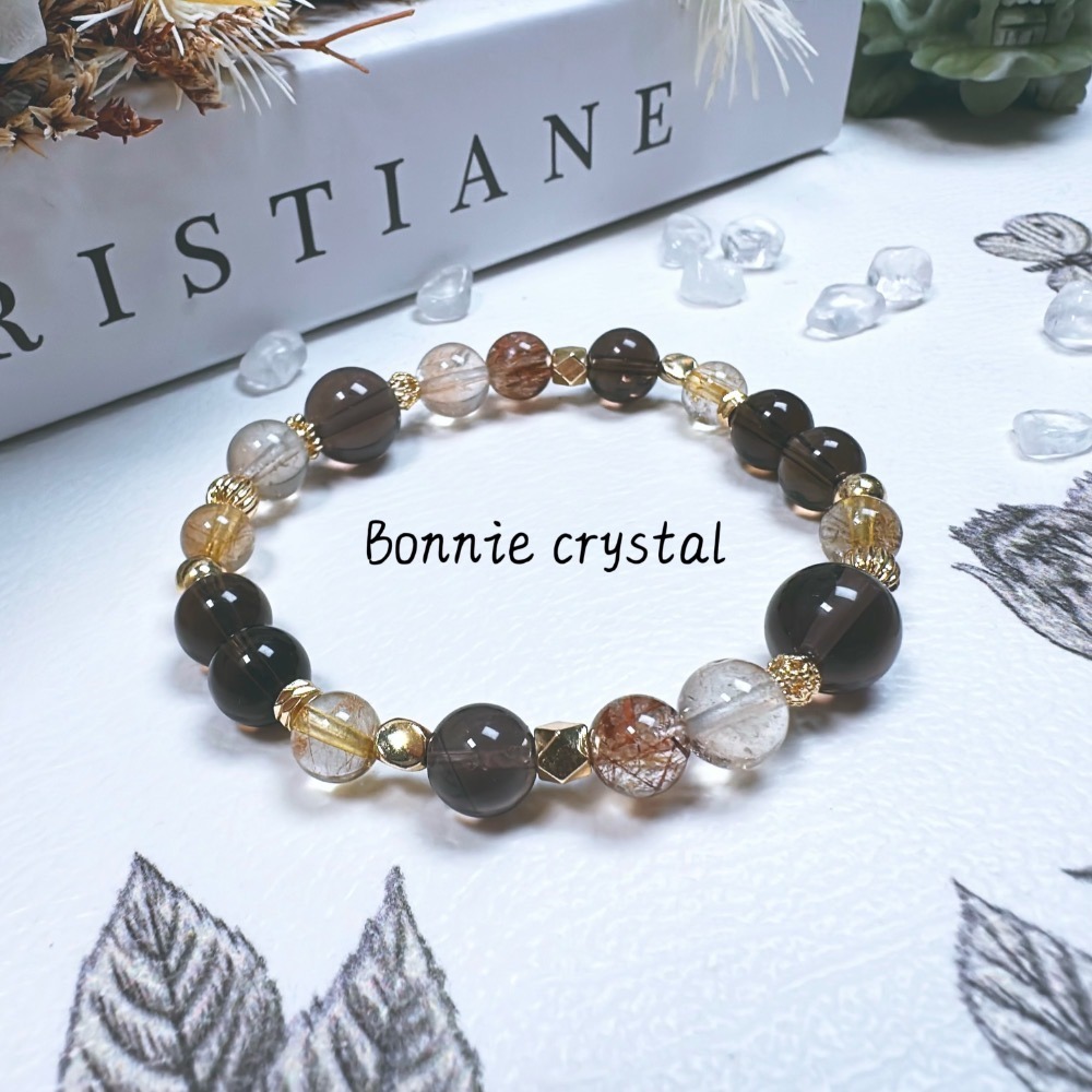 財運護佑設計手鍊-黑金超、香檳托帕石、茶晶、金髮晶-細節圖2