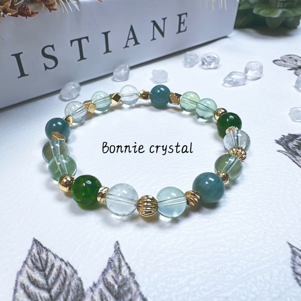 森林公園設計手鍊-綠阿賽、綠瑩石、透輝石、藍綠晶-細節圖2