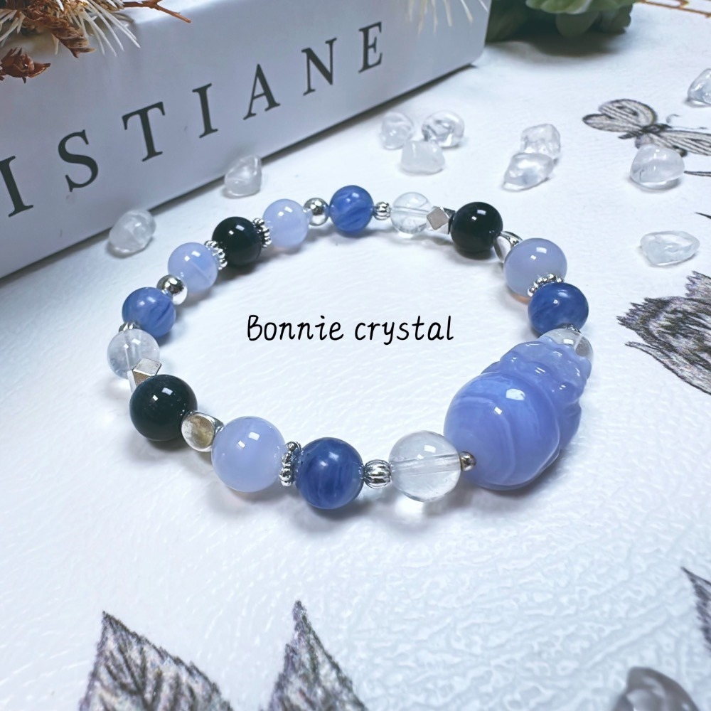王者藍耀設計手鍊-藍紋瑪瑙貔貅、藍紋瑪瑙、藍虎眼、藍晶石、白幽靈-細節圖2