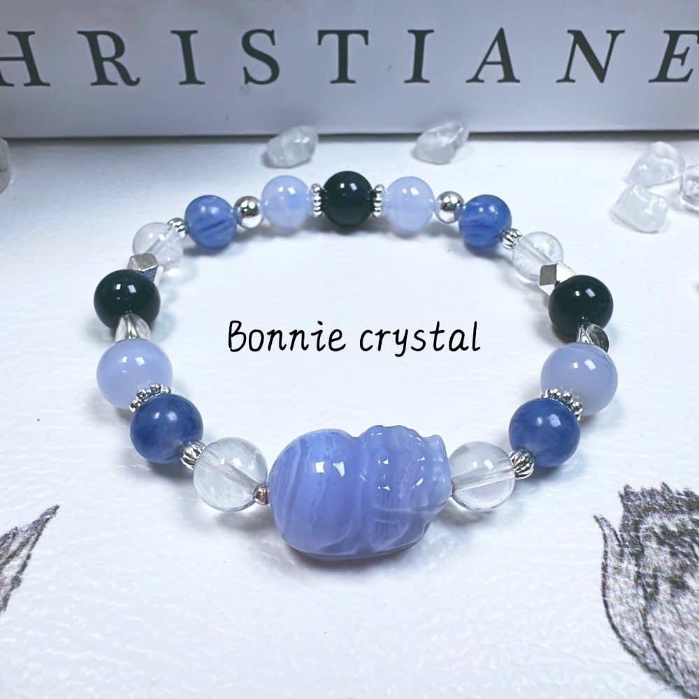 王者藍耀設計手鍊-藍紋瑪瑙貔貅、藍紋瑪瑙、藍虎眼、藍晶石、白幽靈-細節圖3