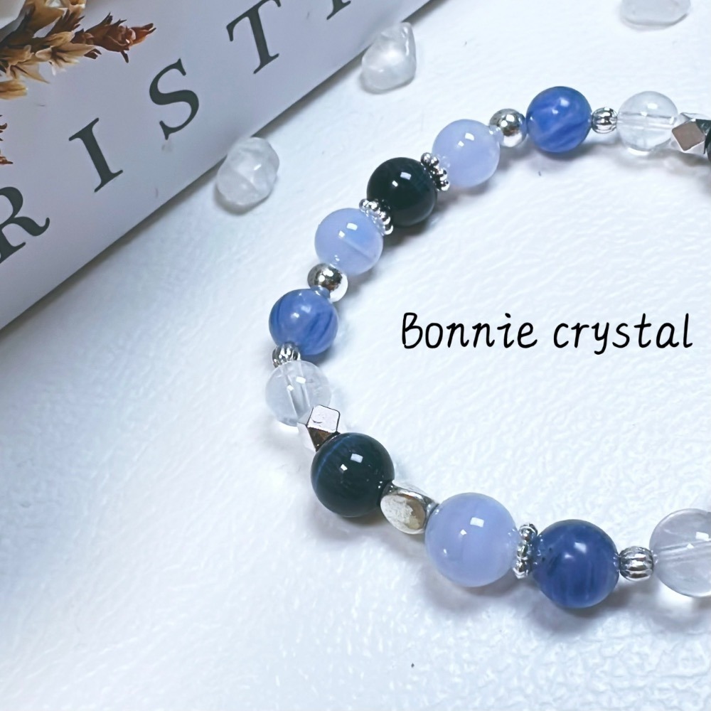 王者藍耀設計手鍊-藍紋瑪瑙貔貅、藍紋瑪瑙、藍虎眼、藍晶石、白幽靈-細節圖4