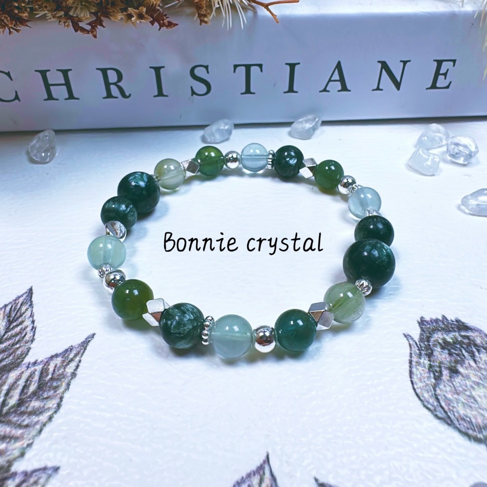 ✨✨ 翡翠綠境設計手鍊✨✨綠龍晶、綠瑩石、綠磷灰、綠髮晶-細節圖3