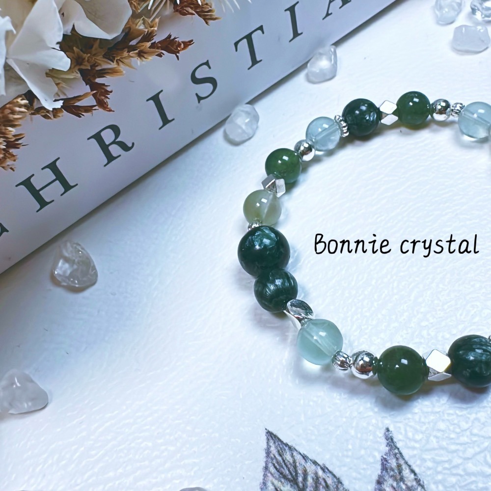 ✨✨ 翡翠綠境設計手鍊✨✨綠龍晶、綠瑩石、綠磷灰、綠髮晶-細節圖4