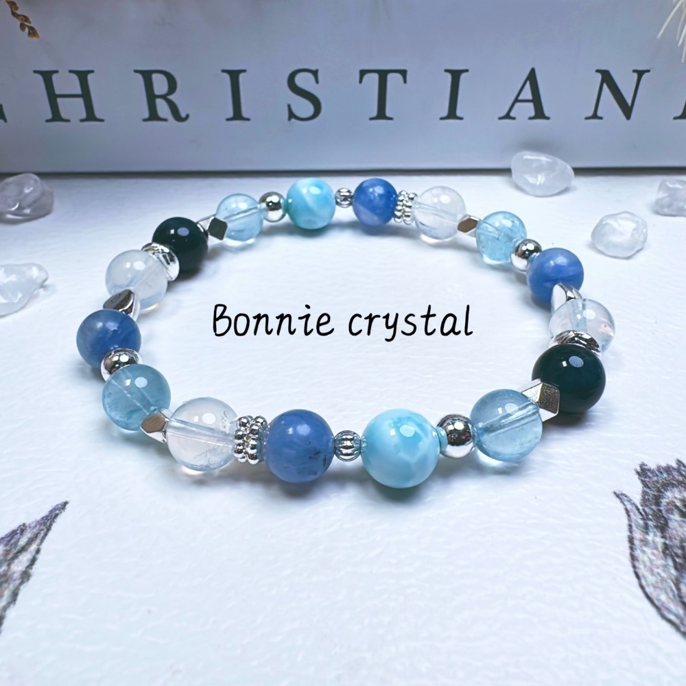 ✨✨ 海洋之心設計手鍊✨✨海紋石、透體藍晶石、藍虎眼、藍針石、藍托帕石-細節圖2