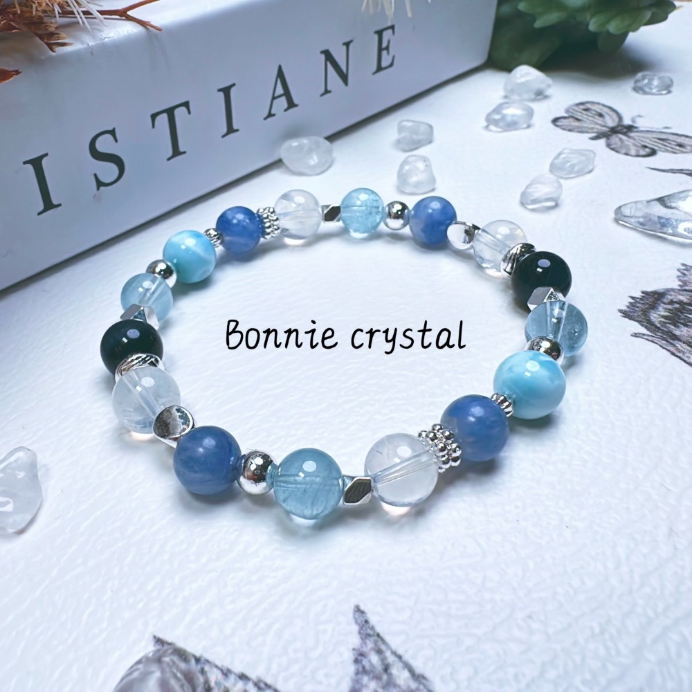 ✨✨ 海洋之心設計手鍊✨✨海紋石、透體藍晶石、藍虎眼、藍針石、藍托帕石-細節圖3