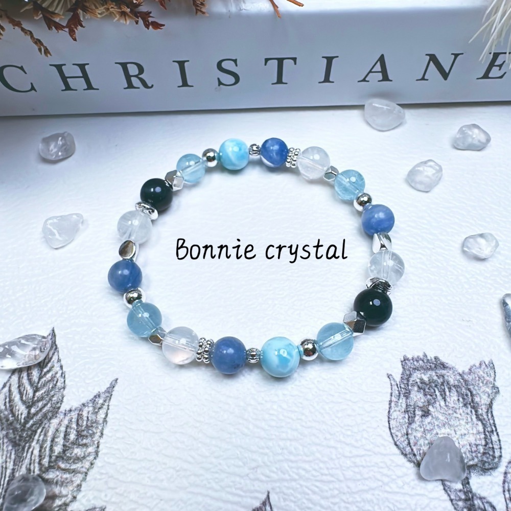 ✨✨ 海洋之心設計手鍊✨✨海紋石、透體藍晶石、藍虎眼、藍針石、藍托帕石-細節圖5