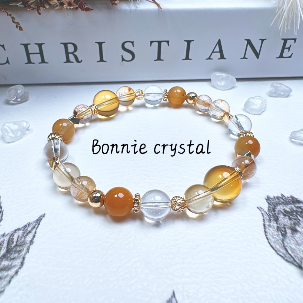 ✨✨ 金運滿滿設計手鍊✨✨黃水晶、金髮晶、黃兔毛、白水晶-細節圖2