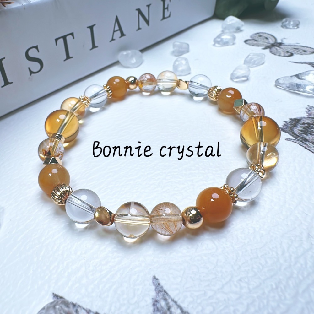 ✨✨ 金運滿滿設計手鍊✨✨黃水晶、金髮晶、黃兔毛、白水晶-細節圖3