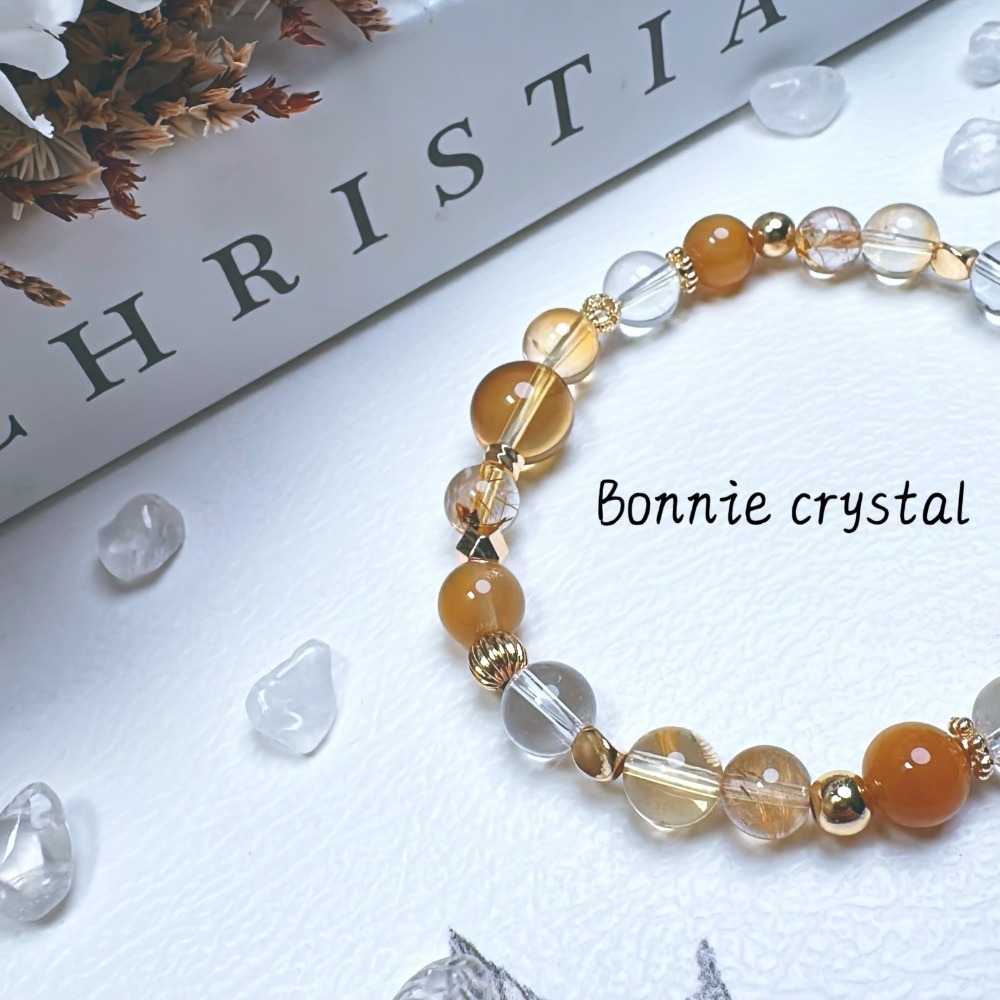 ✨✨ 金運滿滿設計手鍊✨✨黃水晶、金髮晶、黃兔毛、白水晶-細節圖4