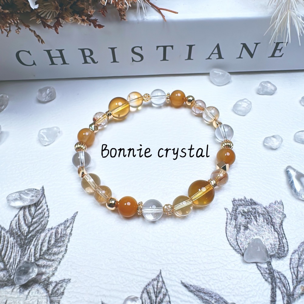 ✨✨ 金運滿滿設計手鍊✨✨黃水晶、金髮晶、黃兔毛、白水晶-細節圖5