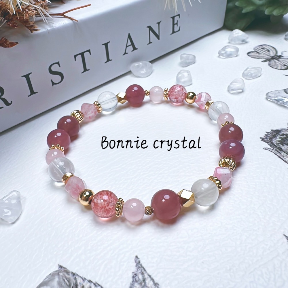 ✨✨ 戀愛女神設計手鍊✨✨草莓晶、粉晶、紫馬粉、櫻花薔薇輝、白兔毛-細節圖3