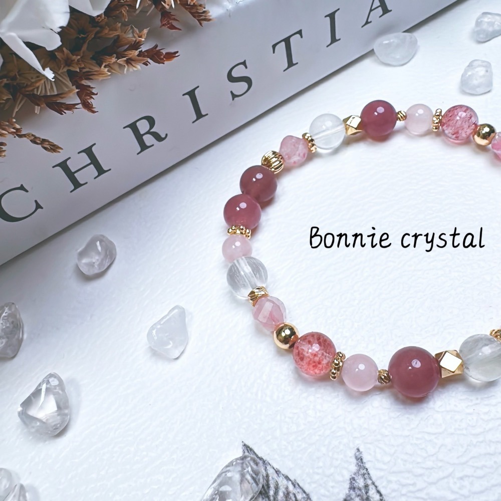 ✨✨ 戀愛女神設計手鍊✨✨草莓晶、粉晶、紫馬粉、櫻花薔薇輝、白兔毛-細節圖4