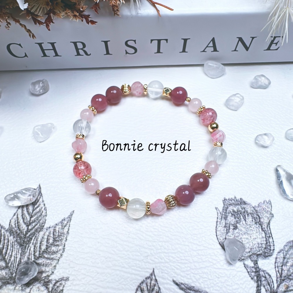 ✨✨ 戀愛女神設計手鍊✨✨草莓晶、粉晶、紫馬粉、櫻花薔薇輝、白兔毛-細節圖5