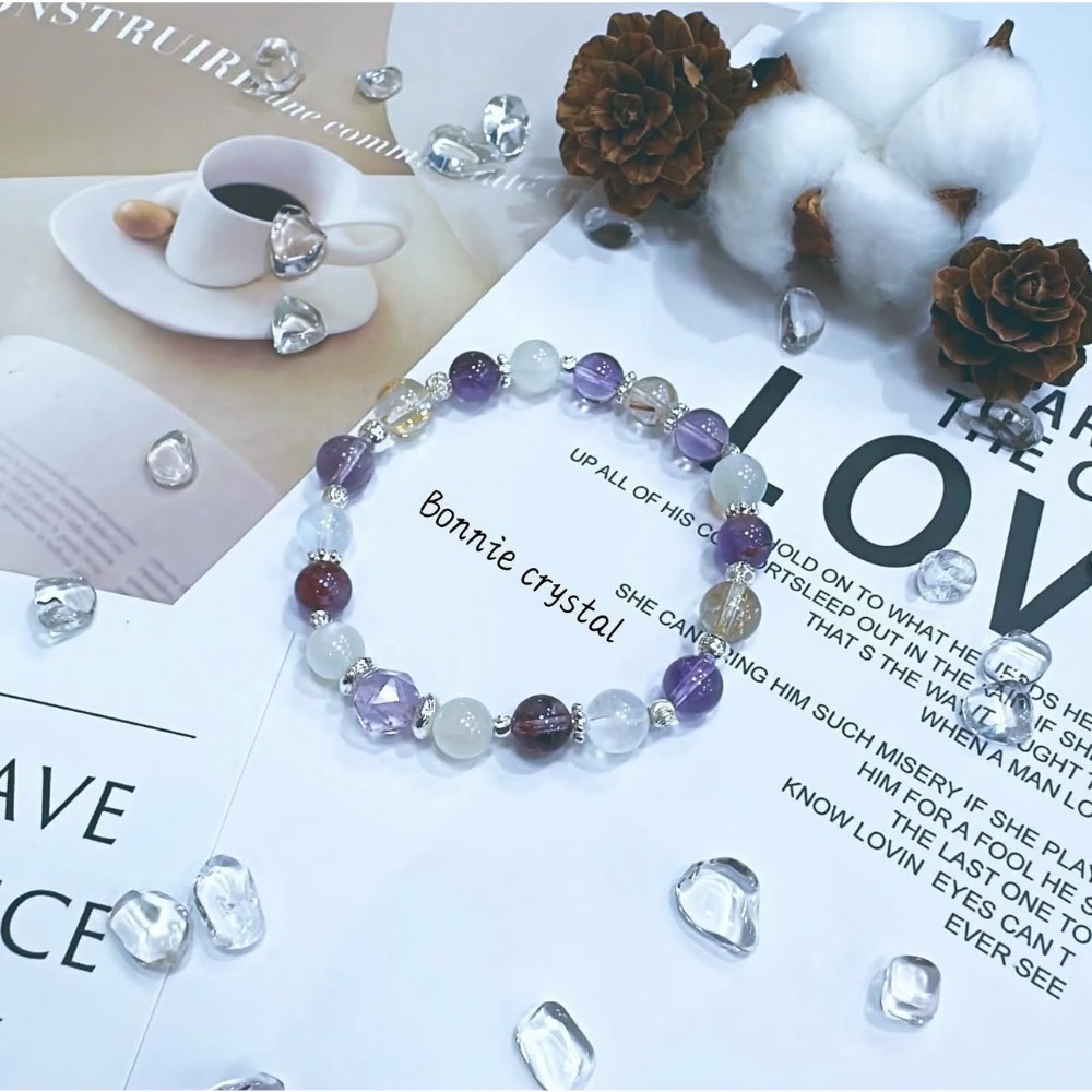 ✨✨ 紫霞星漫設計手鍊✨✨紫水晶、紫幽靈、金髮晶、月光石、藍月光-細節圖2