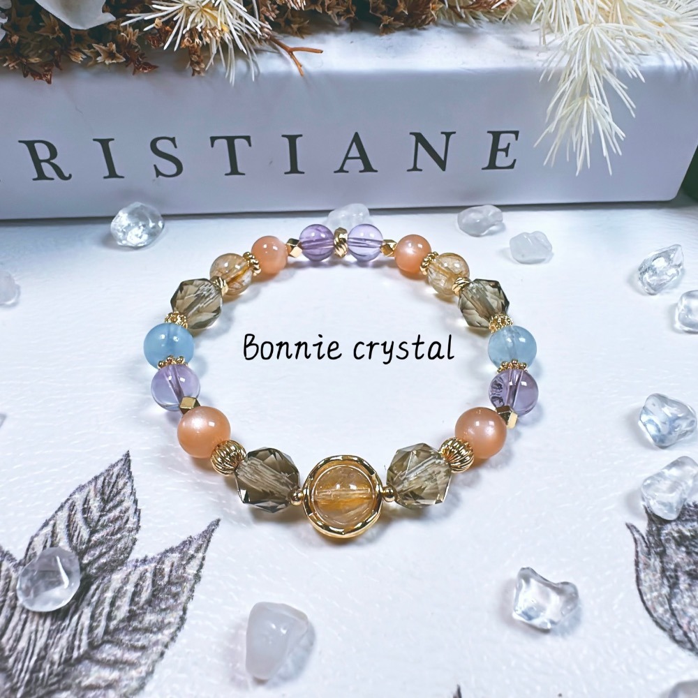 ✨✨ 暖日設計手鍊✨✨橙月光、金髮晶、海藍寶、鑽切茶晶、紫水晶-細節圖3