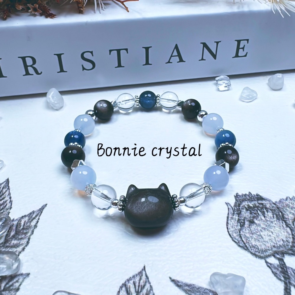 ✨✨ 幽藍設計手鍊✨✨銀曜石貓頭、銀曜石、藍晶石、藍玉髓、白水晶-細節圖2