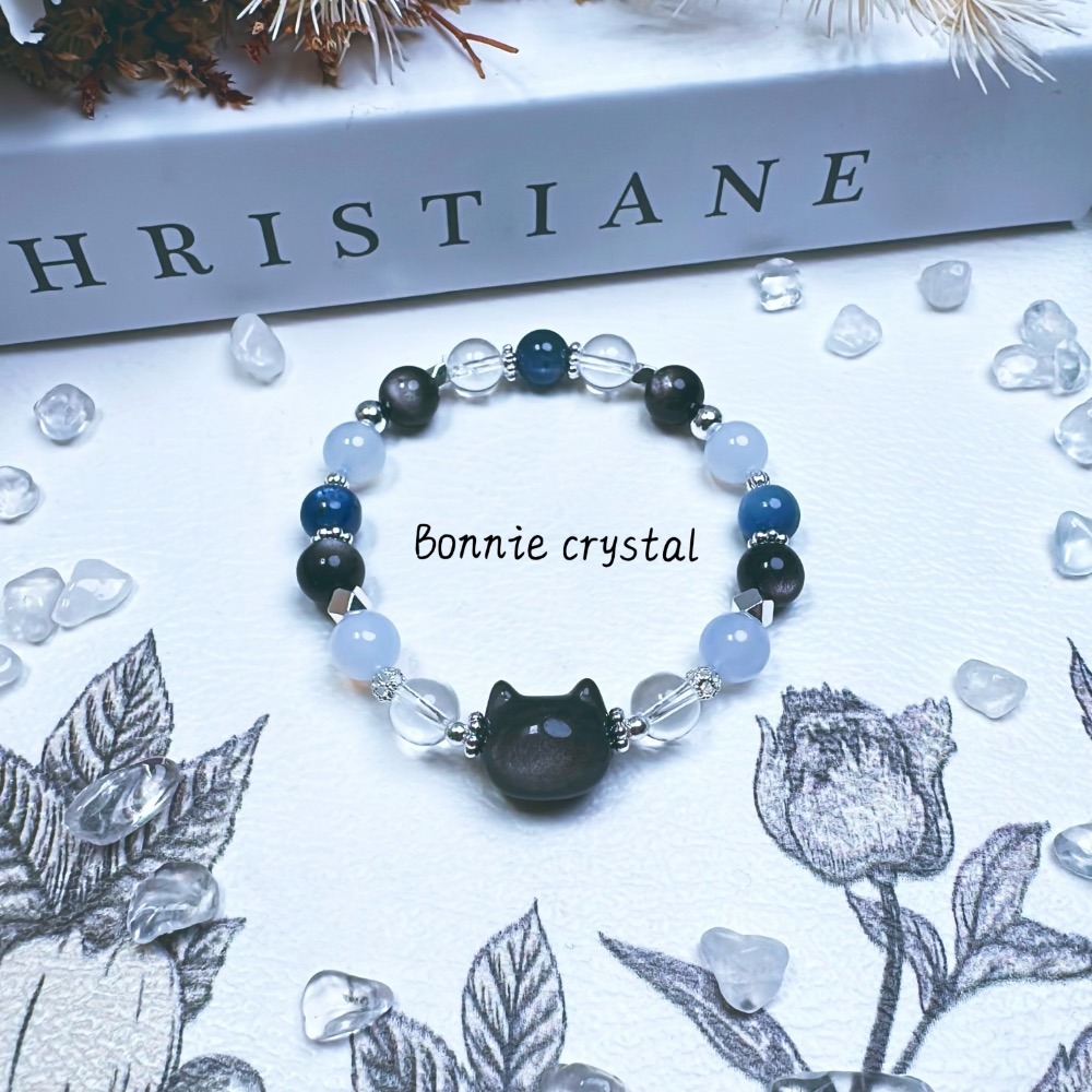 ✨✨ 幽藍設計手鍊✨✨銀曜石貓頭、銀曜石、藍晶石、藍玉髓、白水晶-細節圖5