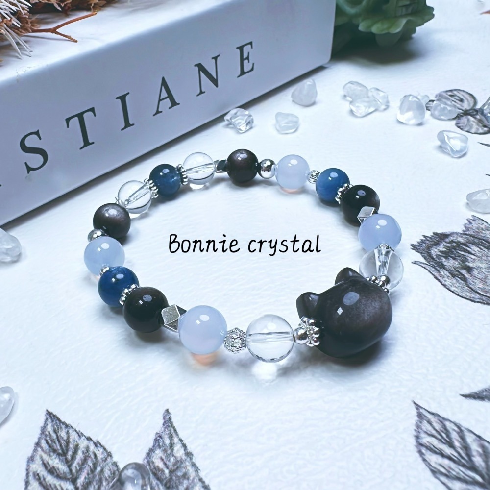 ✨✨ 幽藍設計手鍊✨✨銀曜石貓頭、銀曜石、藍晶石、藍玉髓、白水晶-細節圖3